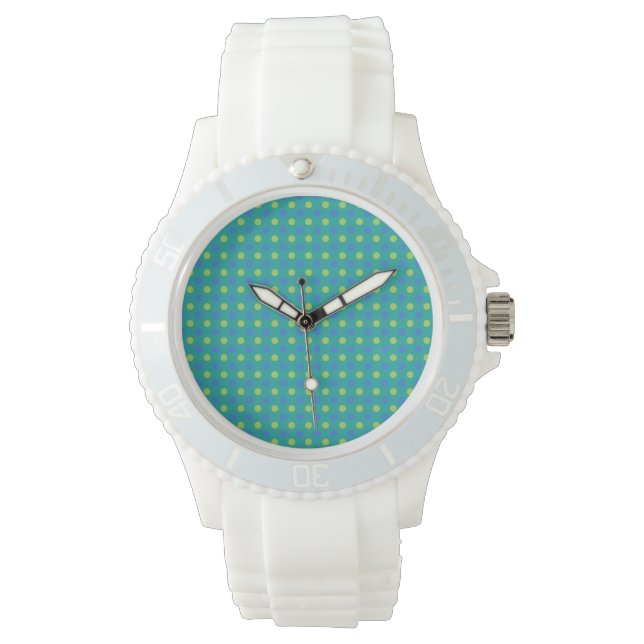 Sporty Wristwatch: Blue, Grönt Polka dots Armbandsur (Framsida)