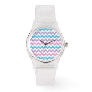 Sporty Wristwatch: Rosa, turkos, Lilac Chevrons Armbandsur
