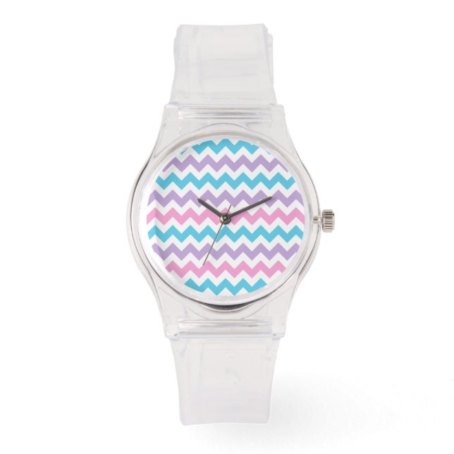 Sporty Wristwatch: Rosa, turkos, Lilac Chevrons Armbandsur (Framsida)