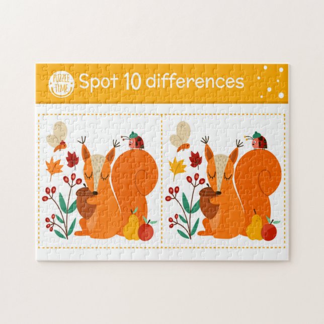 Spot 10 Differences Squirrel Butterfly Ladybug Kid Pussel (Horisontell)