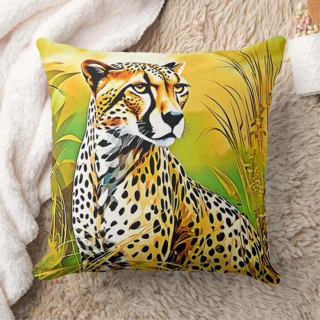 Spoted Cheetah Grass Scene Kudde (Filt)