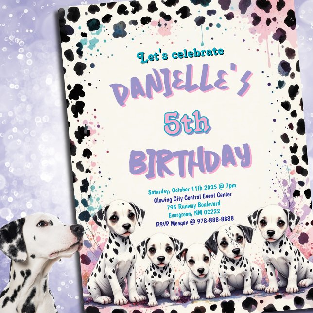 Spoted Dalmatian Pastel Watercolor Födelsedagsfest Inbjudningar (Skapare uppladdad)