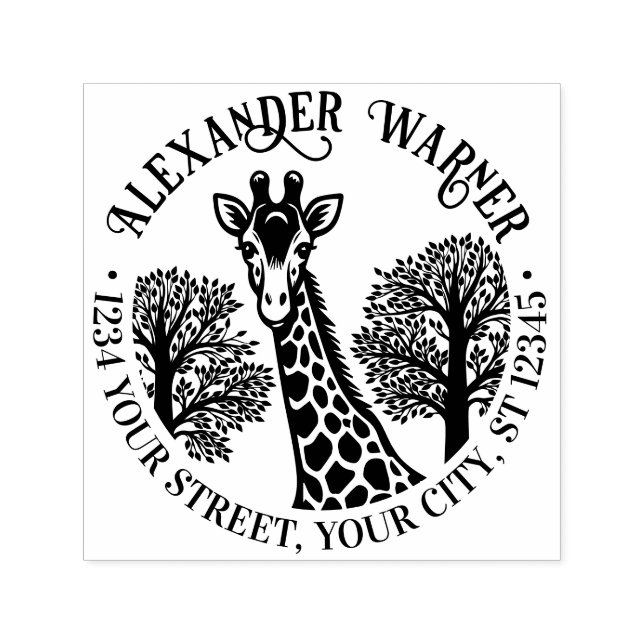 Spoted Giraffe Head #3 Namn Returadress Självfärgande Stämpel (Design)