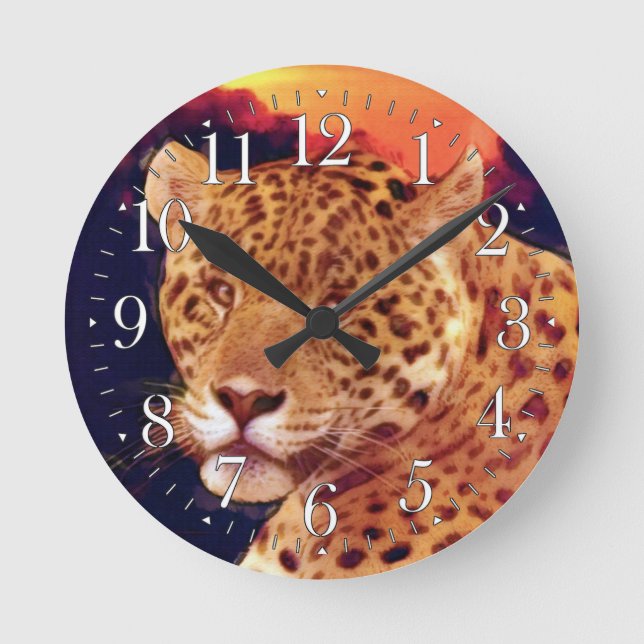 Spoted Jaguar Big Cat Wildlife Wall Clock Rund Klocka (Framsida)