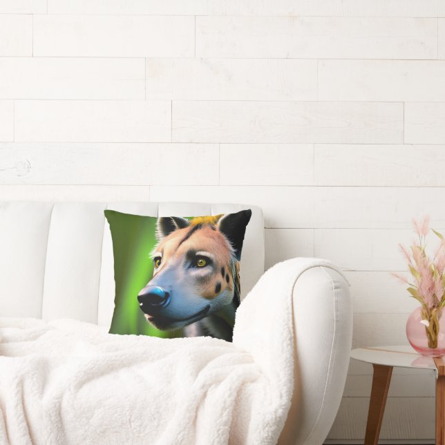 Spoted Stalking Hyena tittar på hans Be. Kudde (Soffa)