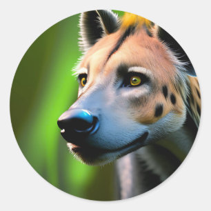 Spoted Stalking Hyena tittar på hans Be. Runt Klistermärke