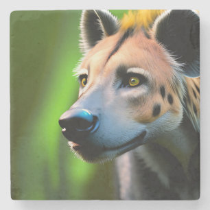 Spoted Stalking Hyena tittar på hans Be. Stenunderlägg