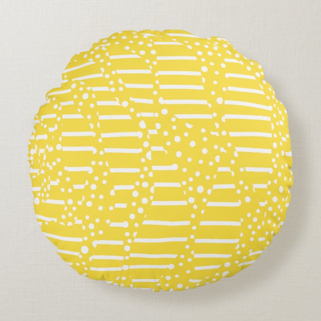 Spoter och Rand 2 - Lemon Gult och White Rund Kudde (Framsidan)