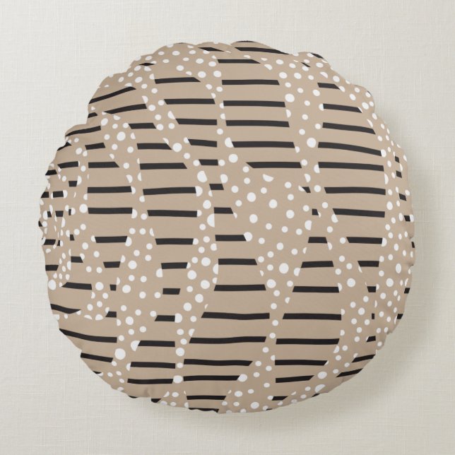 Spoter och Rand 2 - Taupe, Black and White Rund Kudde (Framsidan)