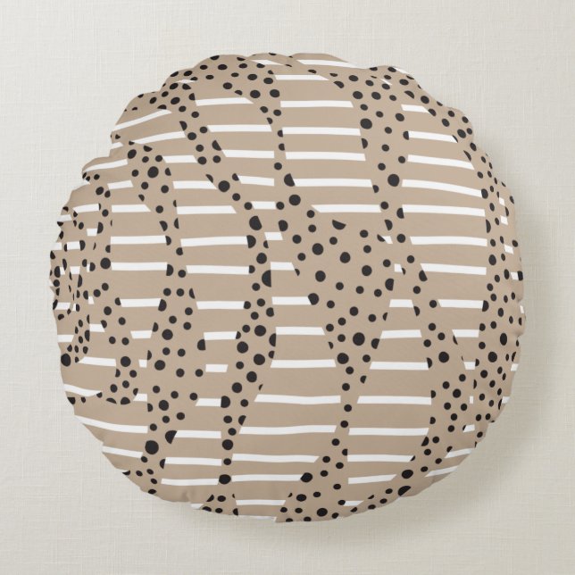Spoter och Rand 2 - Taupe, Black and White Rund Kudde (Framsidan)