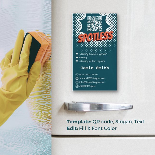 Spotless Blue: Anpassningsbar House Städning QR-ko Magnetiska Visitkort (Spotless Blue: Custom House Cleaning QR-code Business Card Magnet)