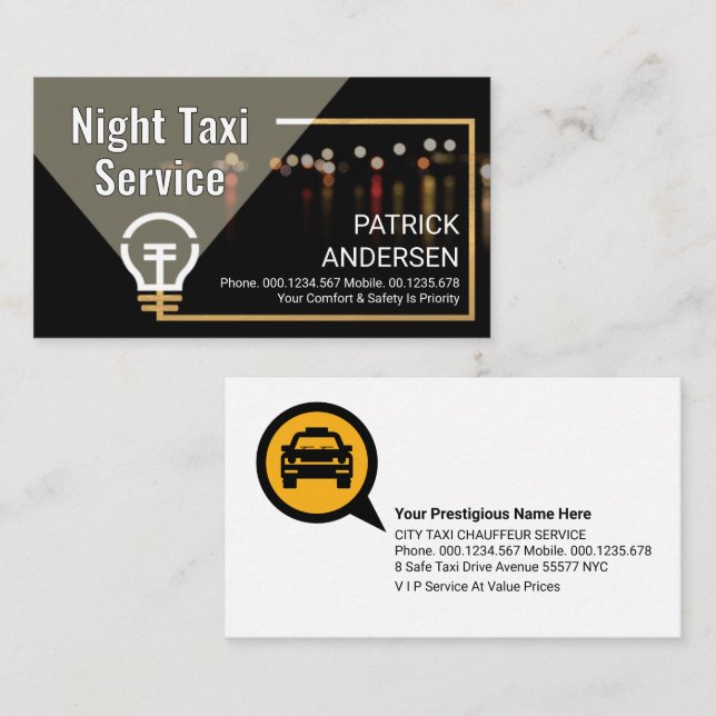 Spotlight On Night Taxi Service Visitkort (Fram/baksida)
