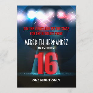 Spotlight Star Red Sweet 16 Inbjudningar