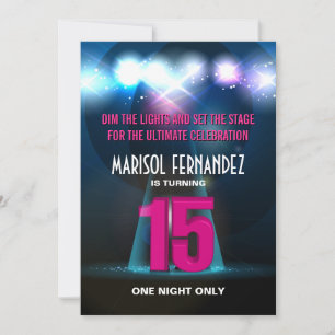 Spotlight Star Rosa Quinceañera Inbjudningar