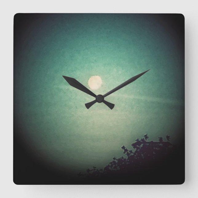 Spotlit Måne Fyrkantig Klocka (Framsida)