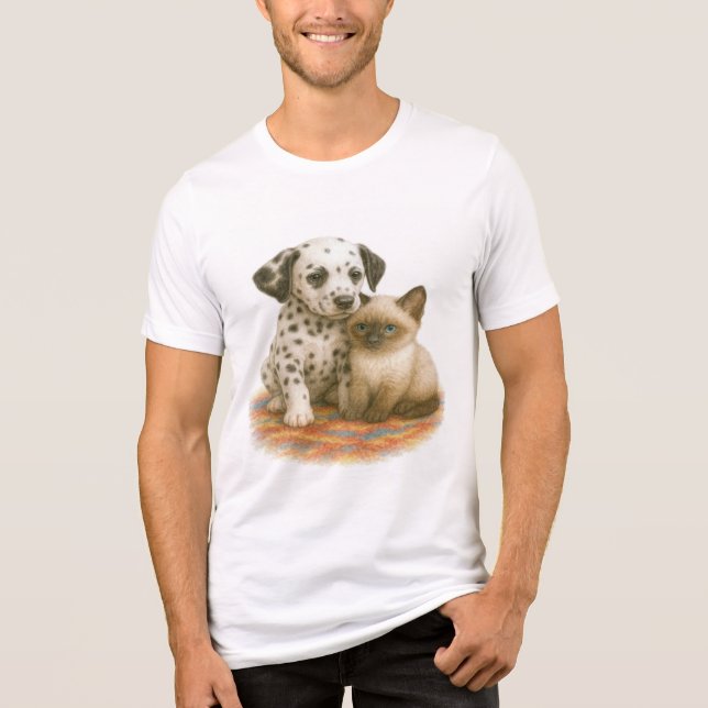 Spots & Snuggles - Dalmatien Valp & Siamese Kitten T Shirt (Framsida)