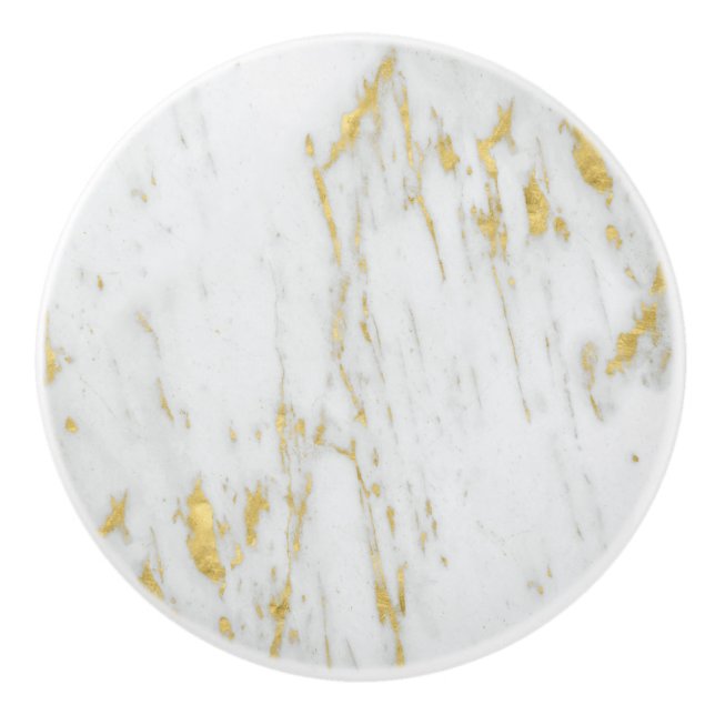 Spottad Guld Shiny Glitter White Marble Knopp (Framsidan)