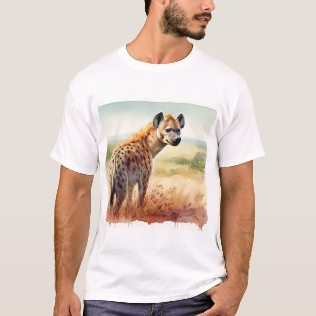 Spotted Hyena in the Savannah - Watercolor T Shirt (Framsida)