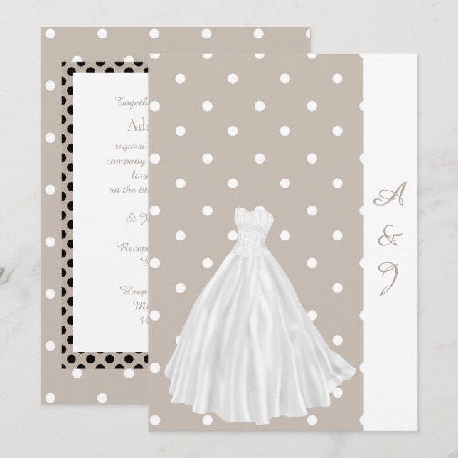 SPOTTED WHITTED GOWN WEDDING INVITATION SEPIA INBJUDNINGAR (Fram/baksida)