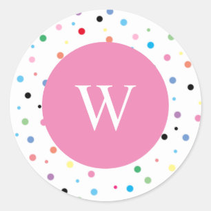 Spotty Monogram Initial Rosa Round Sticker Runt Klistermärke