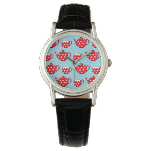 Spotty Red Tekanna och Kopp Blue Mönster Armbandsur
