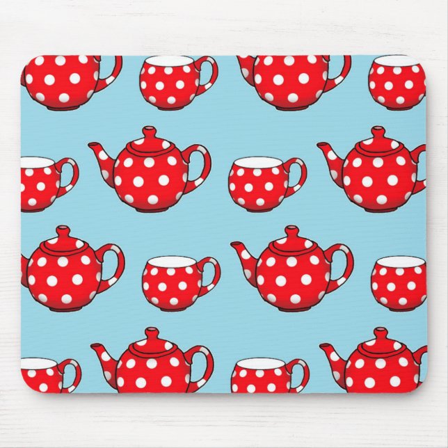 Spotty Red Tekanna och Kopp Blue Mönster Musmatta (Framsidan)
