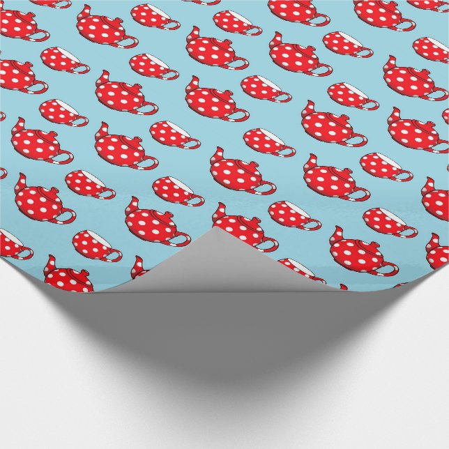 Spotty Red Tekanna och Kopp Blue Mönster Presentpapper (Hörn)