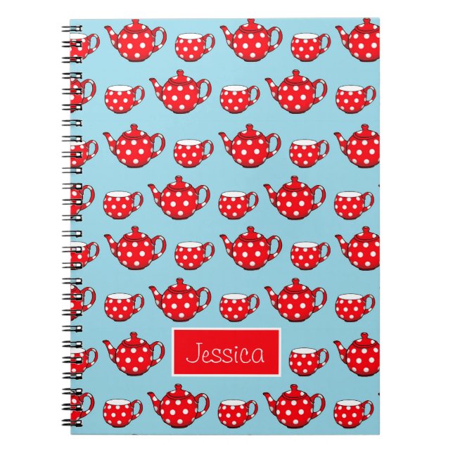 Spotty Red Tekanna och Kopp Mönster Personlig Anteckningsbok (Framsidan)