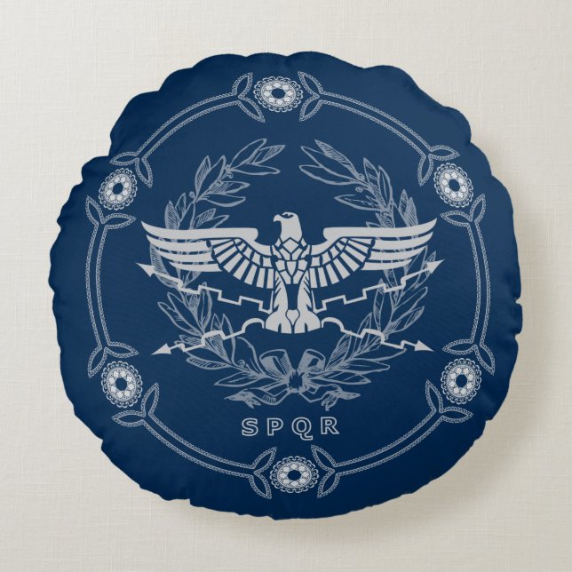 SPQR den romerska kudden för väldeEmblemkast Rund Kudde (Framsidan)