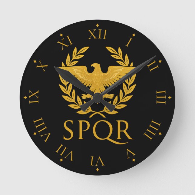 SPQR Roman Eagle Emblem – Golden Aquila & Laurel Rund Klocka (Framsida)