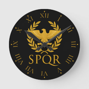 SPQR Romersk Örn Emblem – Gyllene Aquila & Lager Rund Klocka