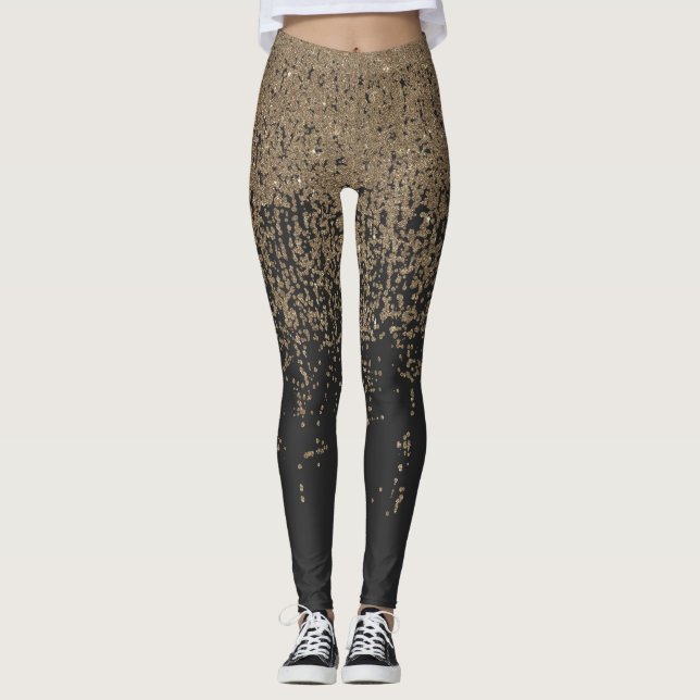 Spräcklig guld- glittersvart Ombre Leggings (Framsida)