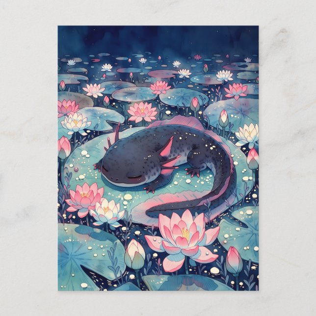 Spräcklig Indigo Nyckfull Axolotl-damm Vykort (Framsida)