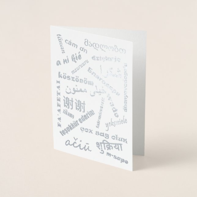 Språk Flerspråkiga Tack Silver Folierat Kort (Framsida)