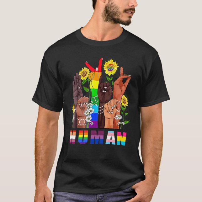 Språk för humant tecken som talar Lgbtq+ Gay Les P T Shirt (Framsida)