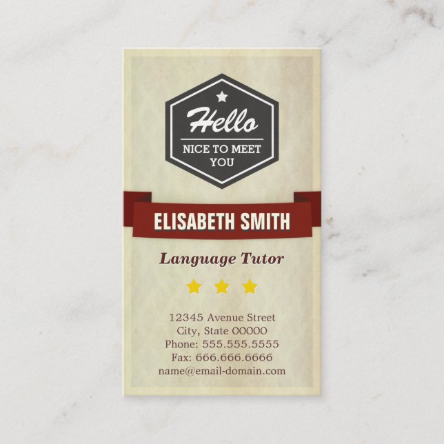 Språklärare - Retro Grunge Stil Visitkort (Framsida)