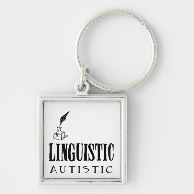 Språkliga Autistic Keychain Fyrkantig Silverfärgad Nyckelring (Framsidan)