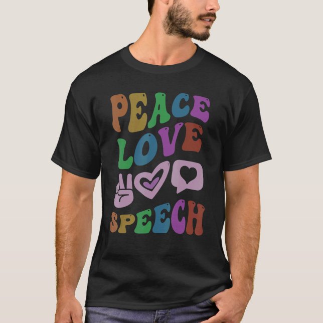 Språkterapeapist för PEACE KÄRLEK TAL Retro Groovy T Shirt (Framsida)