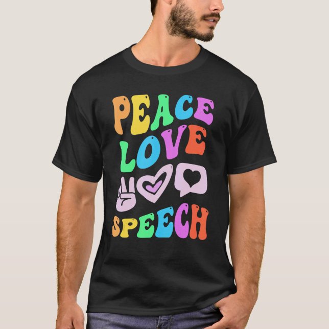 Språkterapeapist för PEACE KÄRLEK TAL Retro Groovy T Shirt (Framsida)