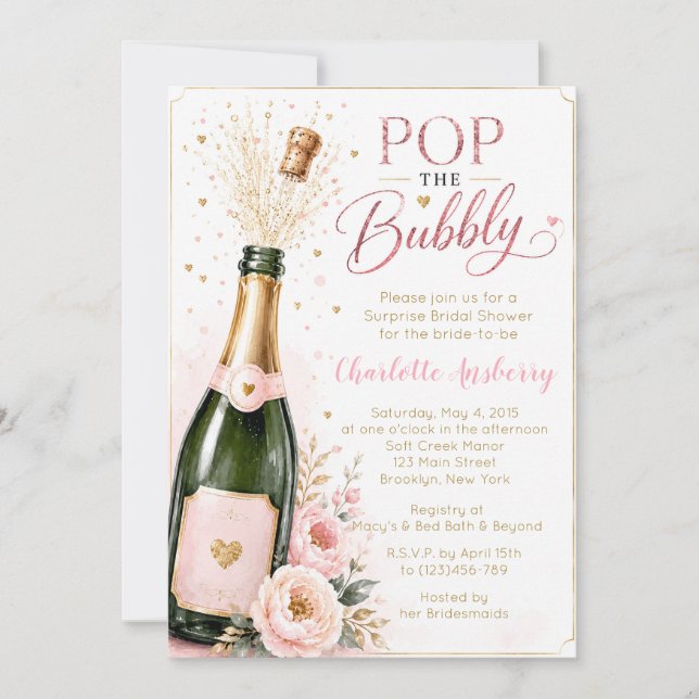 Spräng Bubbly Blommig Bröllopsfestinladan Inbjudningar (Framsida)