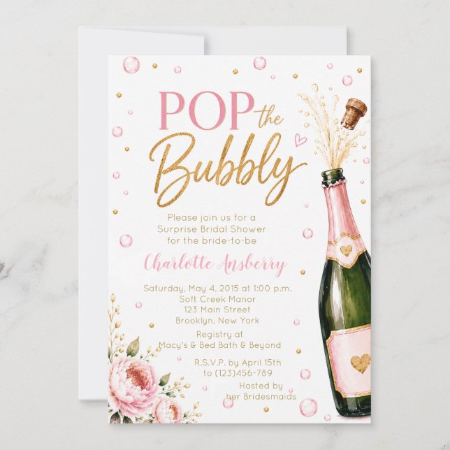 Spräng Bubbly Blomsterlig Bröllopsfestinbjudan Inbjudningar (Framsida)