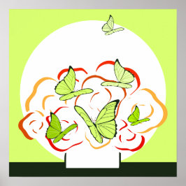 Sprant Gult Grönt Butterflies & Orange Bouquet Poster