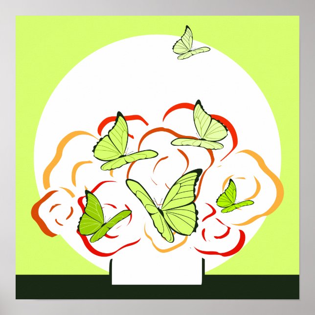 Sprant Gult Grönt Butterflies & Orange Bouquet Poster (Framsidan)