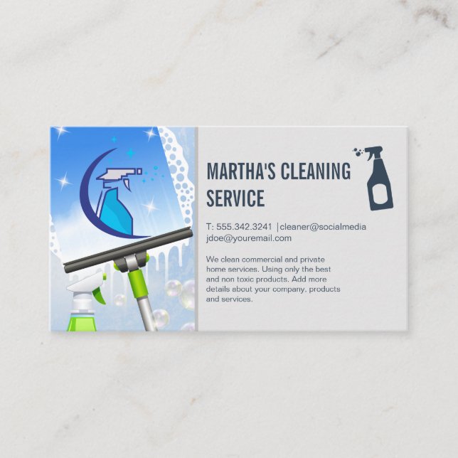Spray Cleaning Logo | Window Squeegee Soap | Maid Visitkort (Framsida)