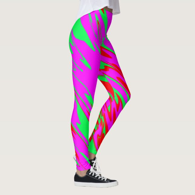 Spray Paint Red Rosa Grönt Leggings (Höger)