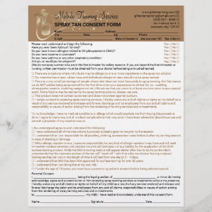 Spray Tan Ansvarsfriskrivning Samtycke Waiver Form Reklamblad