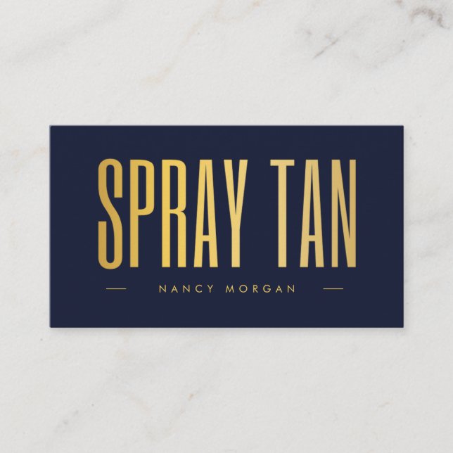 Spray Tan QR-kod & Logo Navy Och Guld  Visitkort (Framsida)
