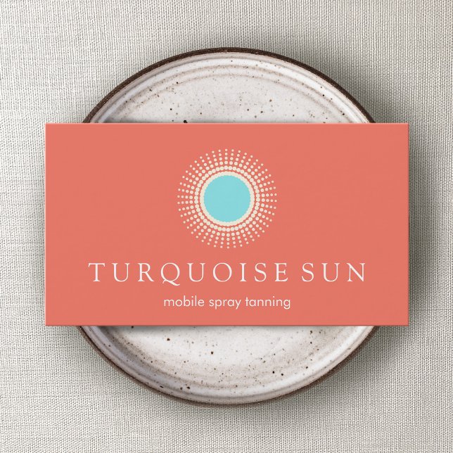 Spray Tanning Orange och Turquise Sol Logotyp Visitkort (Skapare uppladdad)