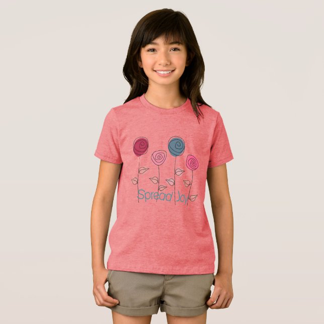 Spread Joy Rosa Blåa blommor T Shirt (Framsida Full)