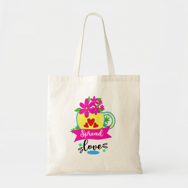Spread Kärlek Doodle Art Tote Bag Tygkasse (Framsidan)
